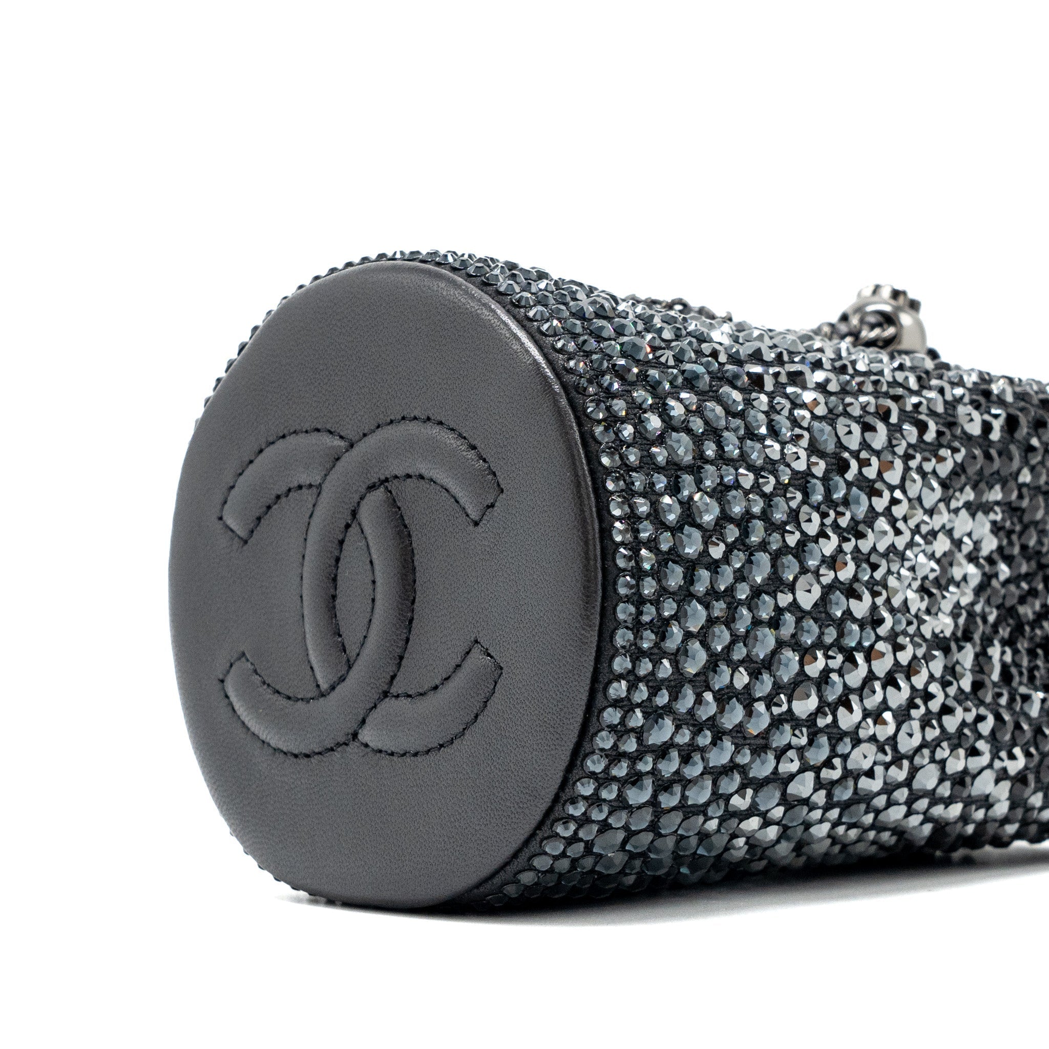 CHANEL SUPER MINI CRYSTAL STUDDED CLUTCH WITH CHAIN LAMBSKIN BLACK RUTHENIUM HARDWARE