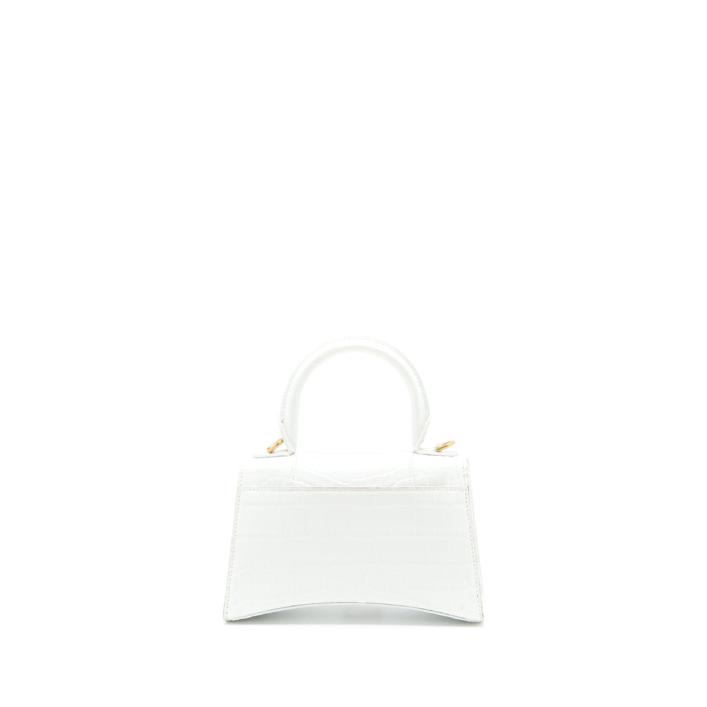 BALENCIAGA HOURGLASS XS CROC EMBOSSED CALFSKIN WHITE GHW