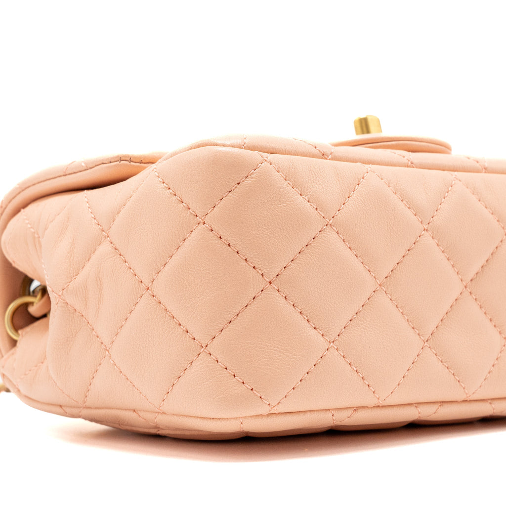 CHANEL PEARL CRUSH MINI SQUARE FLAP BAG LAMBSKIN LIGHT PINK GHW (MICROCHIP)