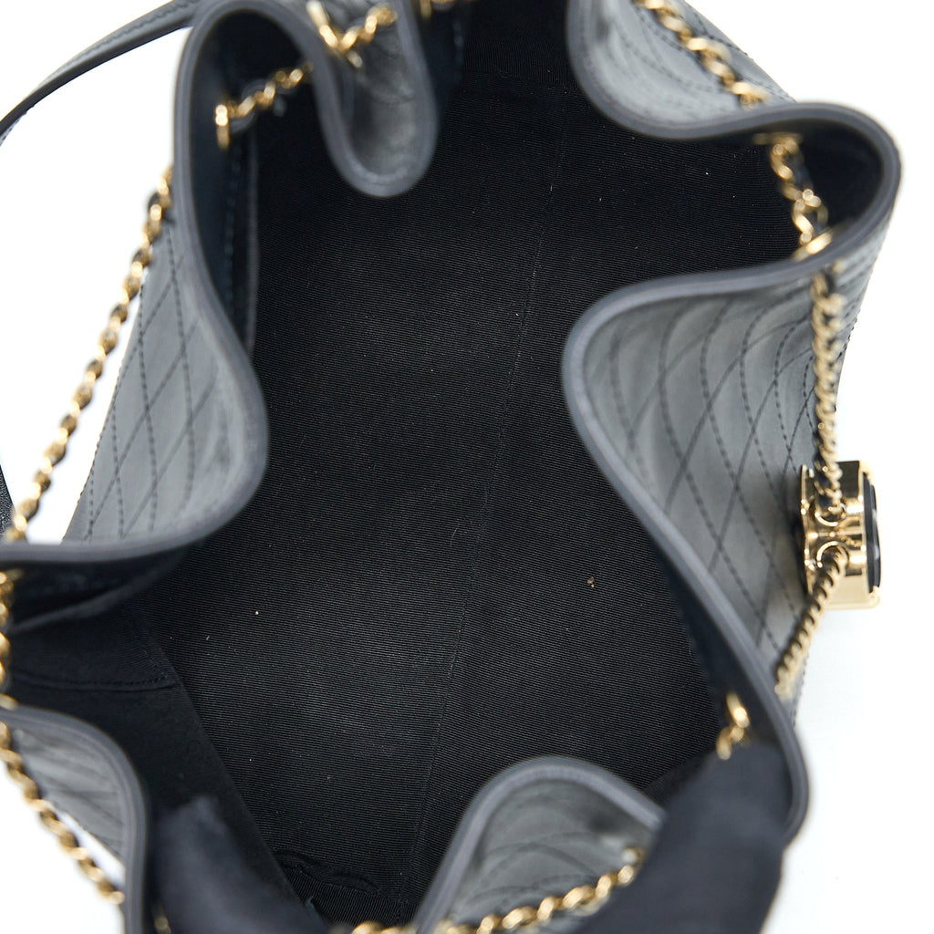 CHANEL DRAWSTRING BUCKET BAG CALFSKIN BLACK LGHW