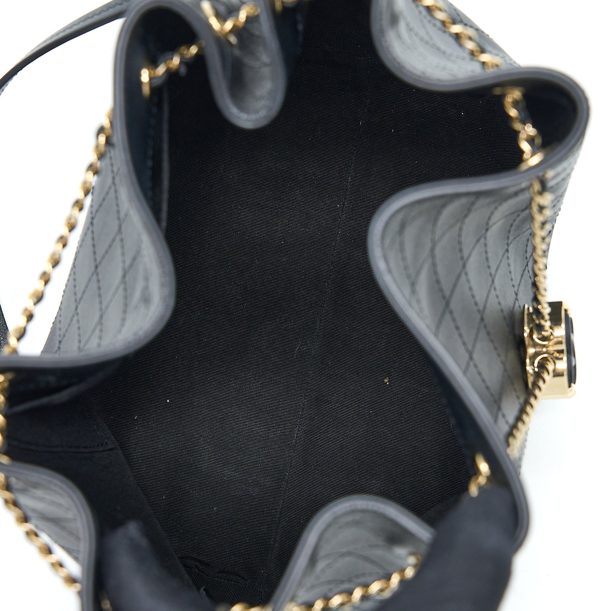 CHANEL DRAWSTRING BUCKET BAG CALFSKIN BLACK LGHW