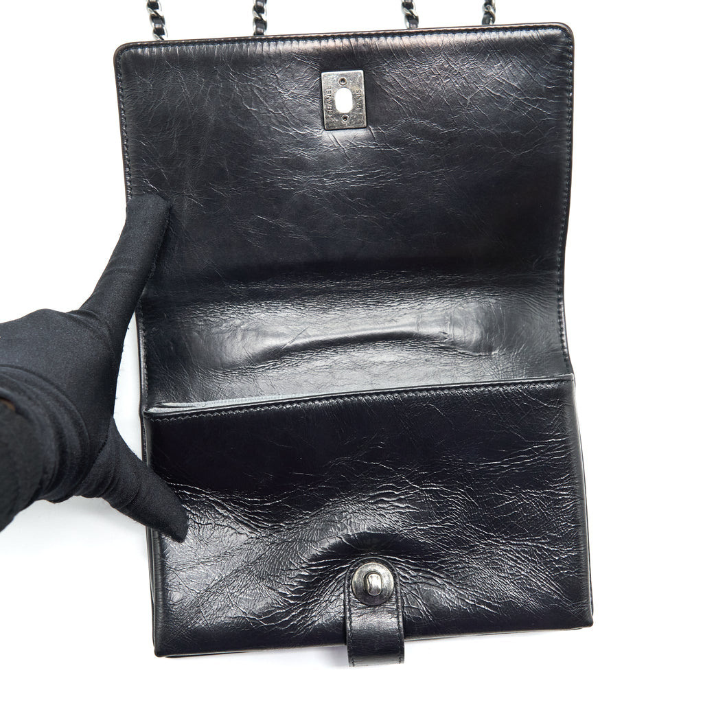 CHANEL SMALL CROSSBODY BAG AGED CALFSKIN RUTHENIUM HARDWARE