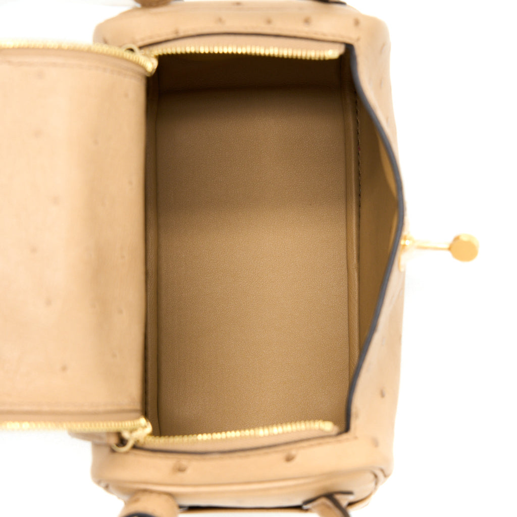 HERMES MINI LINDY OSTRICH CHAI GHW