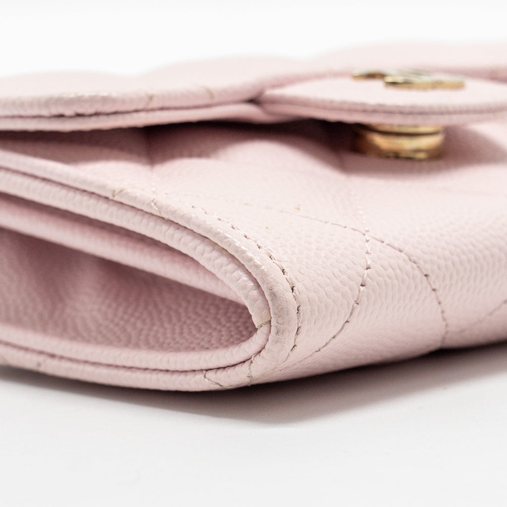 CHANEL MINI CARD HOLDER WITH CHAIN CAVIAR PINK GHW