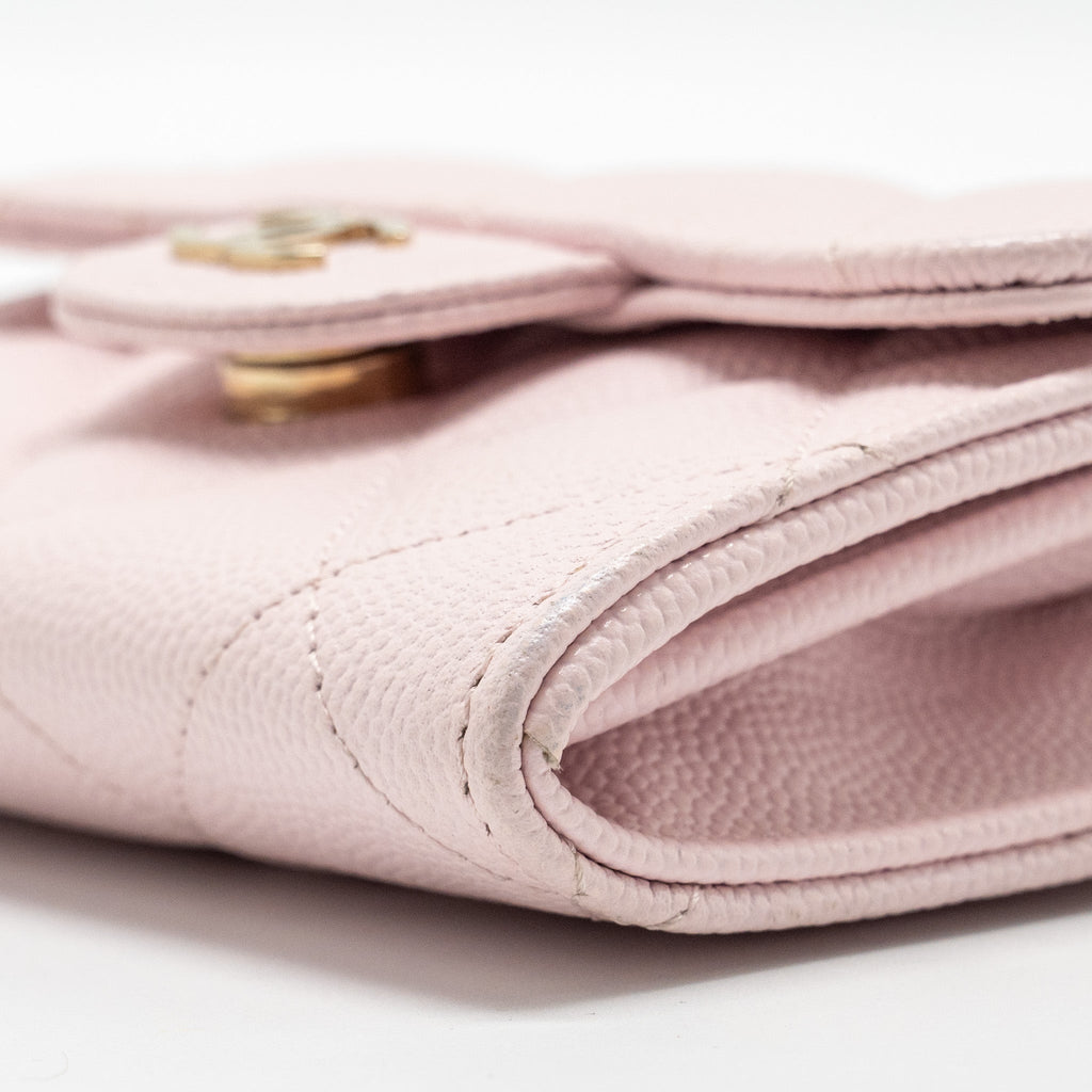 CHANEL MINI CARD HOLDER WITH CHAIN CAVIAR PINK GHW