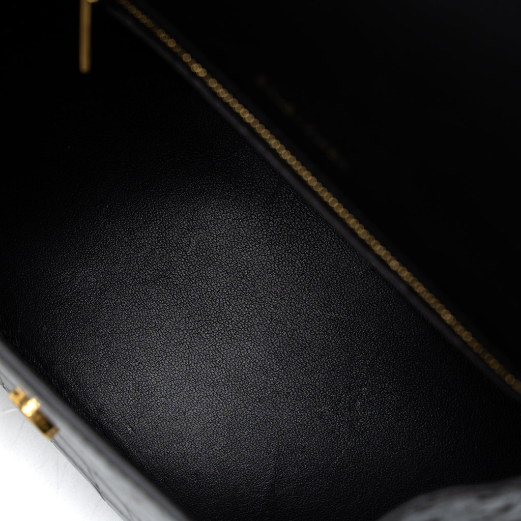 BALENCIAGA HOURGLASS SMALL HANDBAG CROC EMBOSSED CALFSKIN BLACK GHW