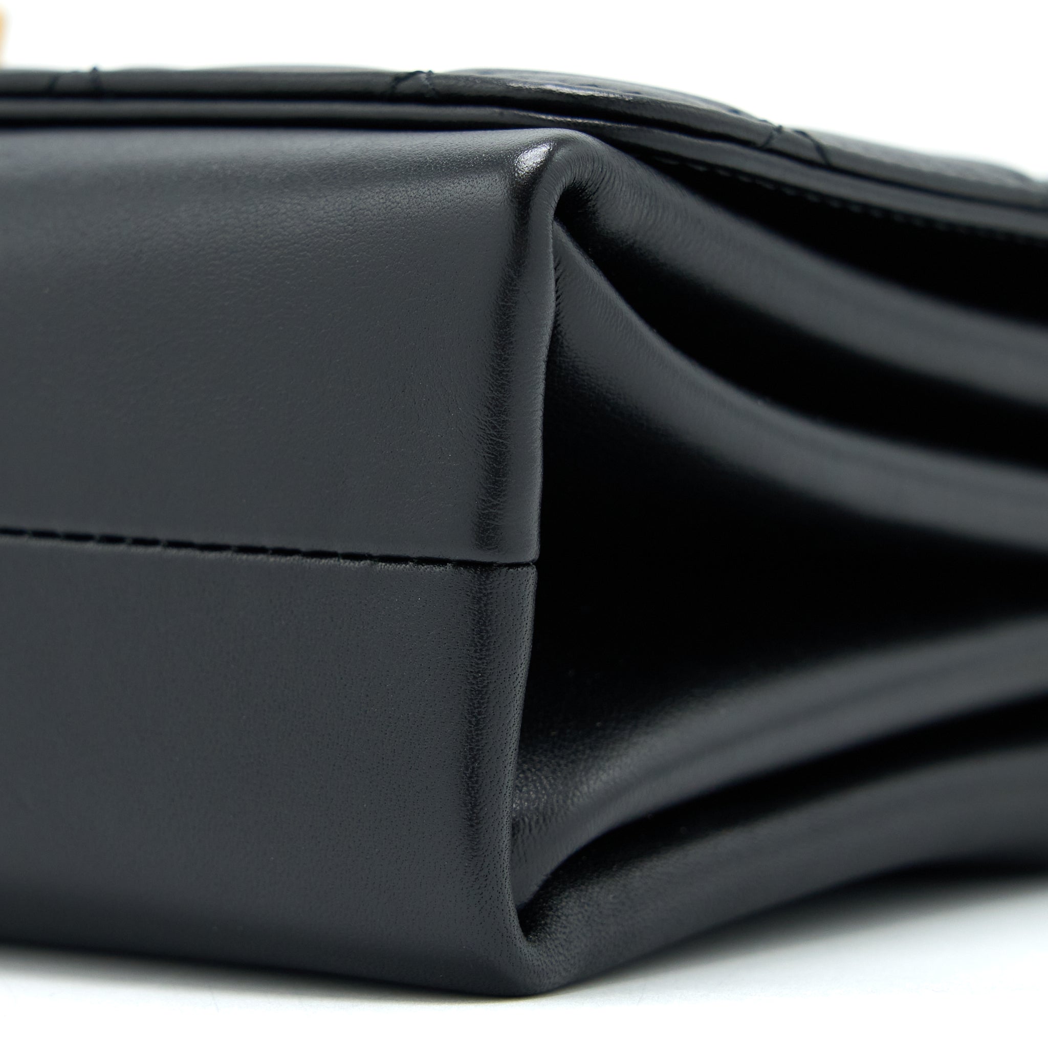 CHANEL SEASONAL FLAP BAG GIANT CHAIN HANDLE WITH PEARL CALFSKIN BLACK BRUSH GHW (MICROCHIP)