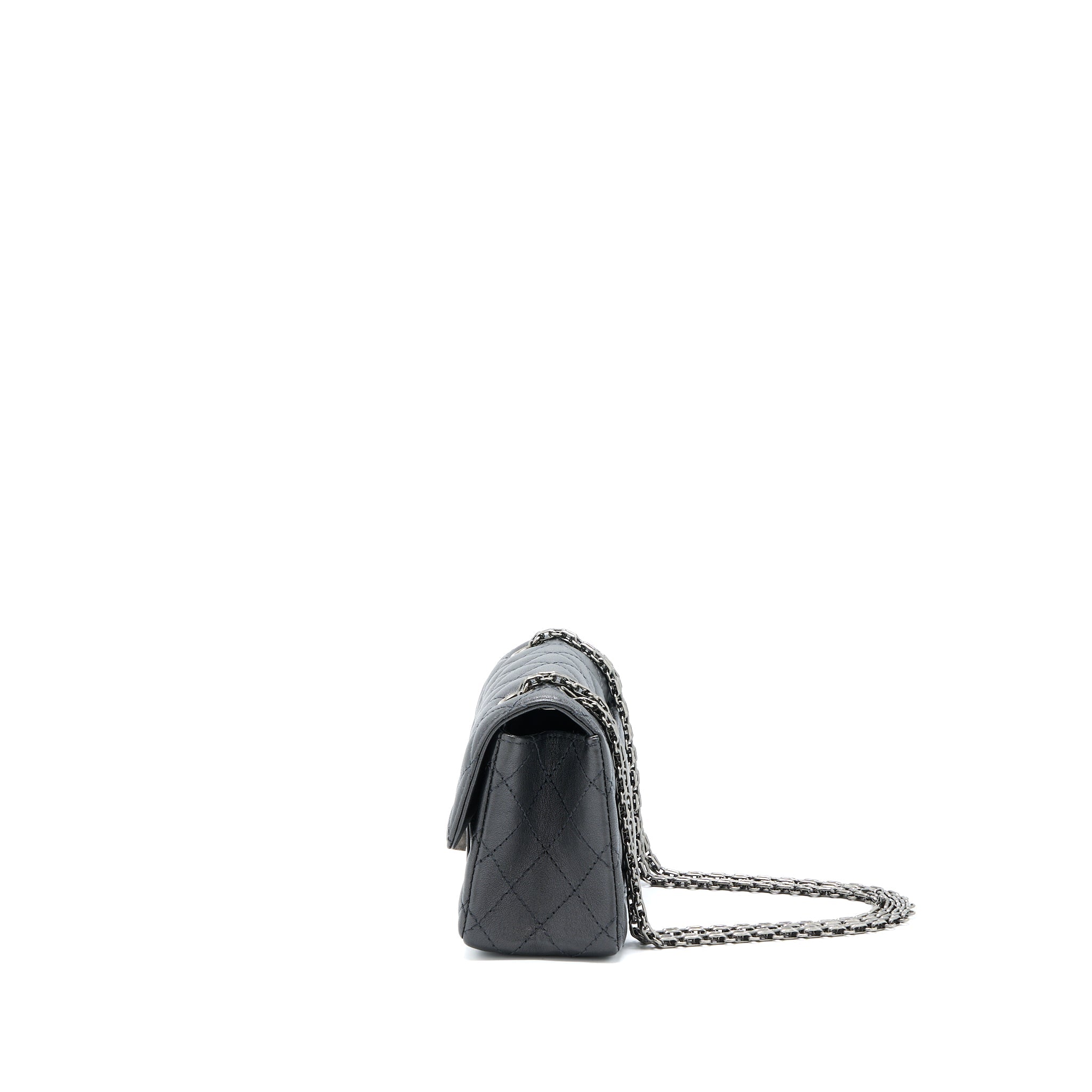 CHANEL MINI 2.55 REISSUE FLAP BAG GOATSKIN DARK GREY RUTHENIUM HARDWARE