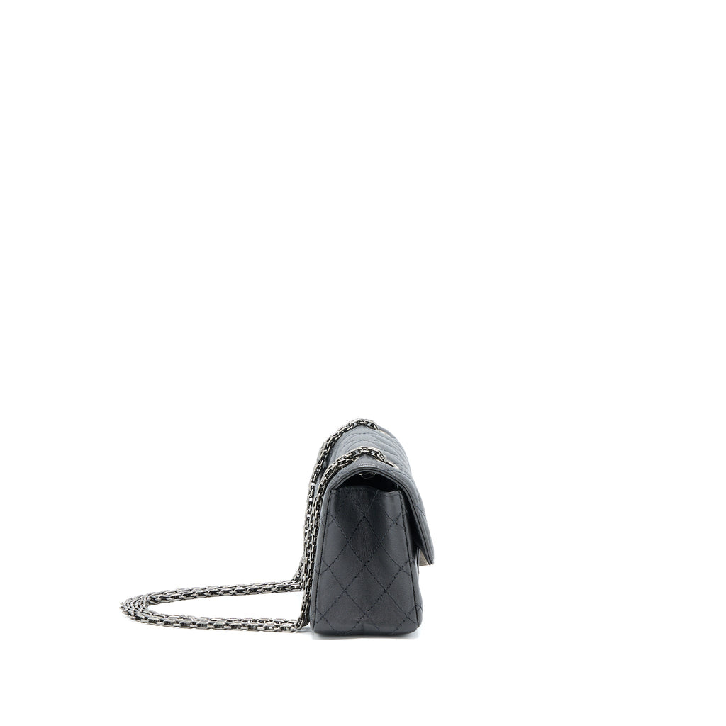 CHANEL MINI 2.55 REISSUE FLAP BAG GOATSKIN DARK GREY RUTHENIUM HARDWARE