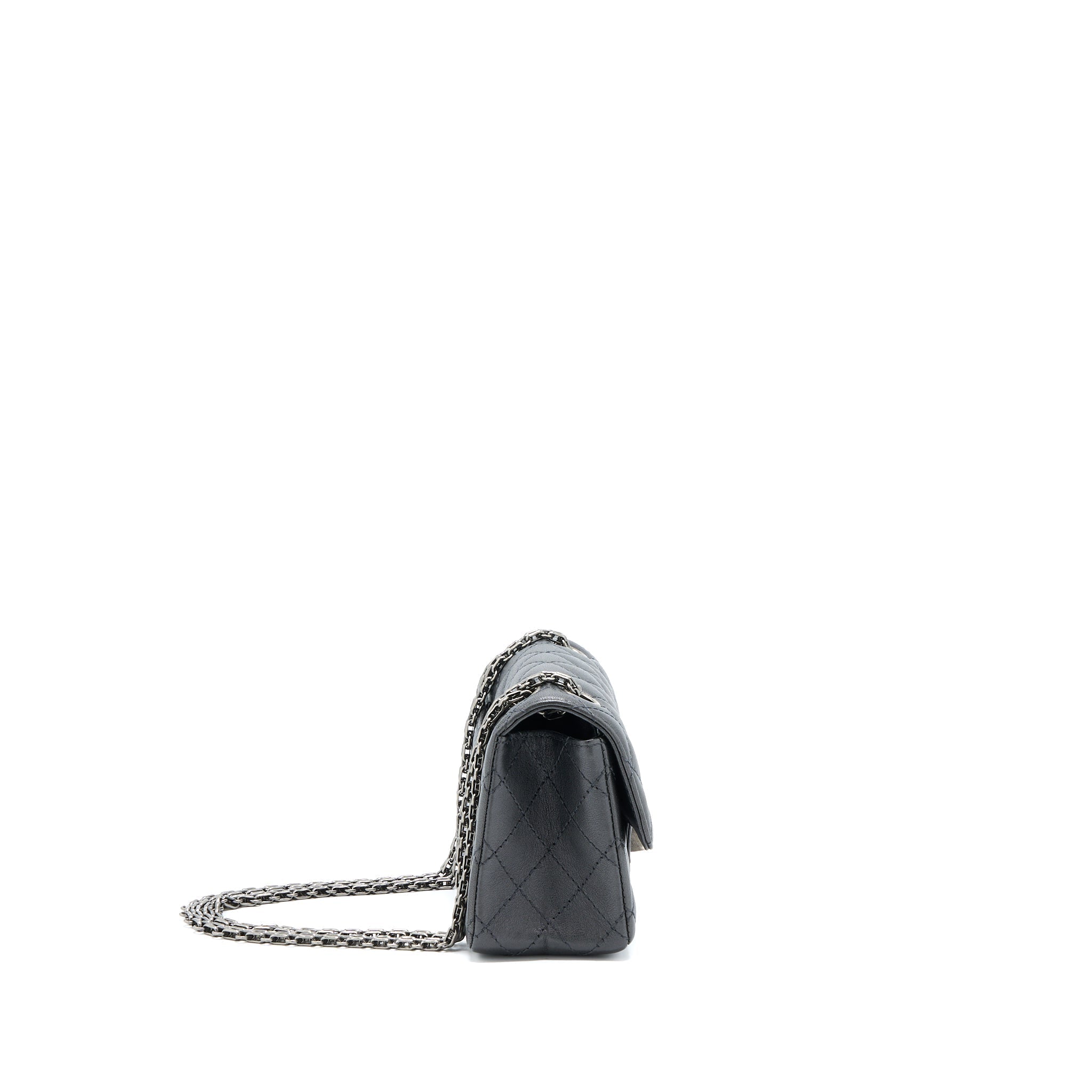 CHANEL MINI 2.55 REISSUE FLAP BAG GOATSKIN DARK GREY RUTHENIUM HARDWARE