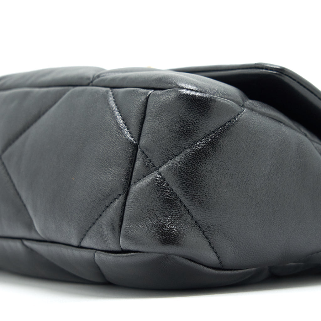 CHANEL SMALL 19 BAG LAMBSKIN BLACK WITH GOLD AND SILVER HARDWARE