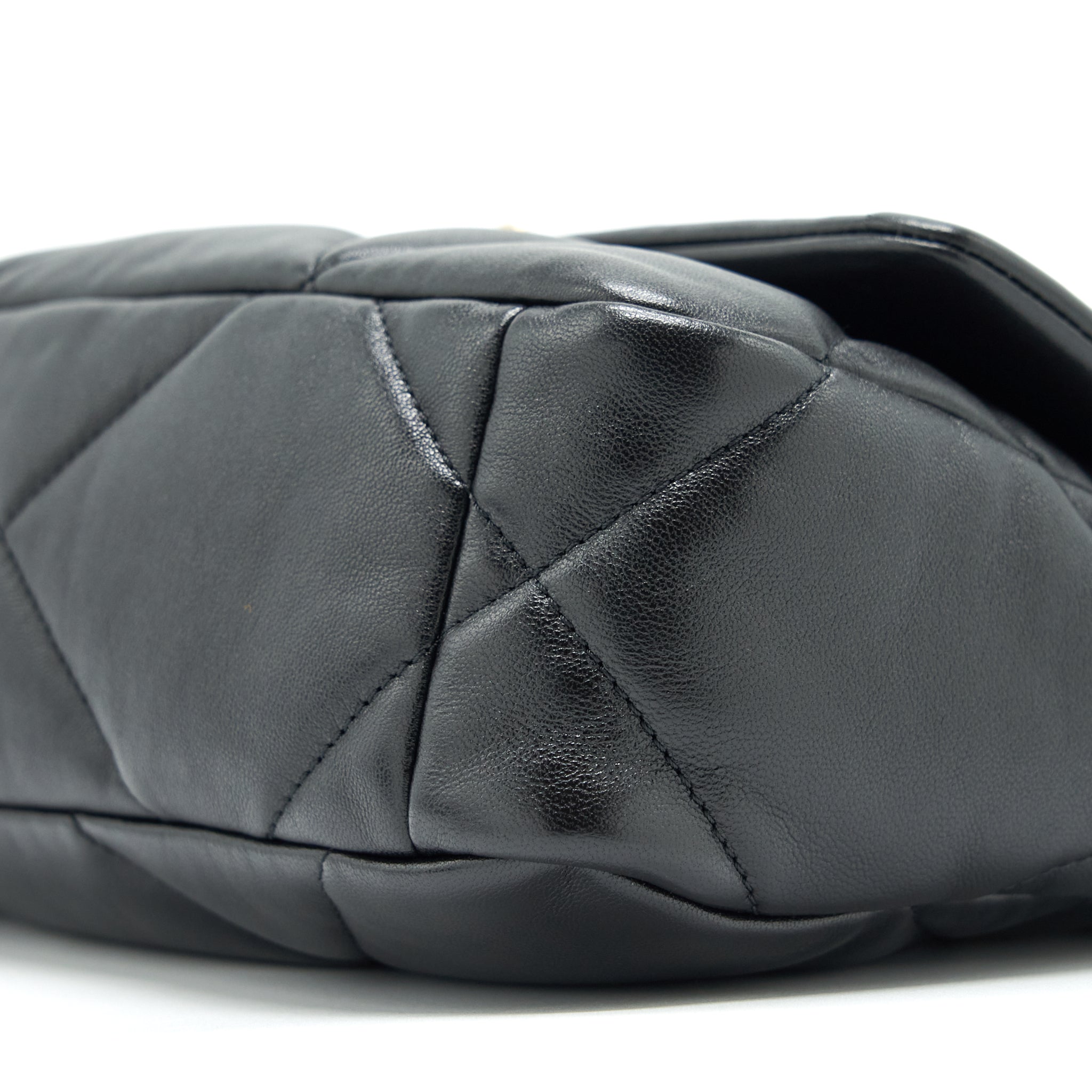 CHANEL SMALL 19 BAG LAMBSKIN BLACK WITH GOLD AND SILVER HARDWARE