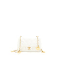CHANEL QUILTED FLAP BAG WITH HEART CHARM CHAIN LAMBSKIN WHITE GHW(MICROCHIP)
