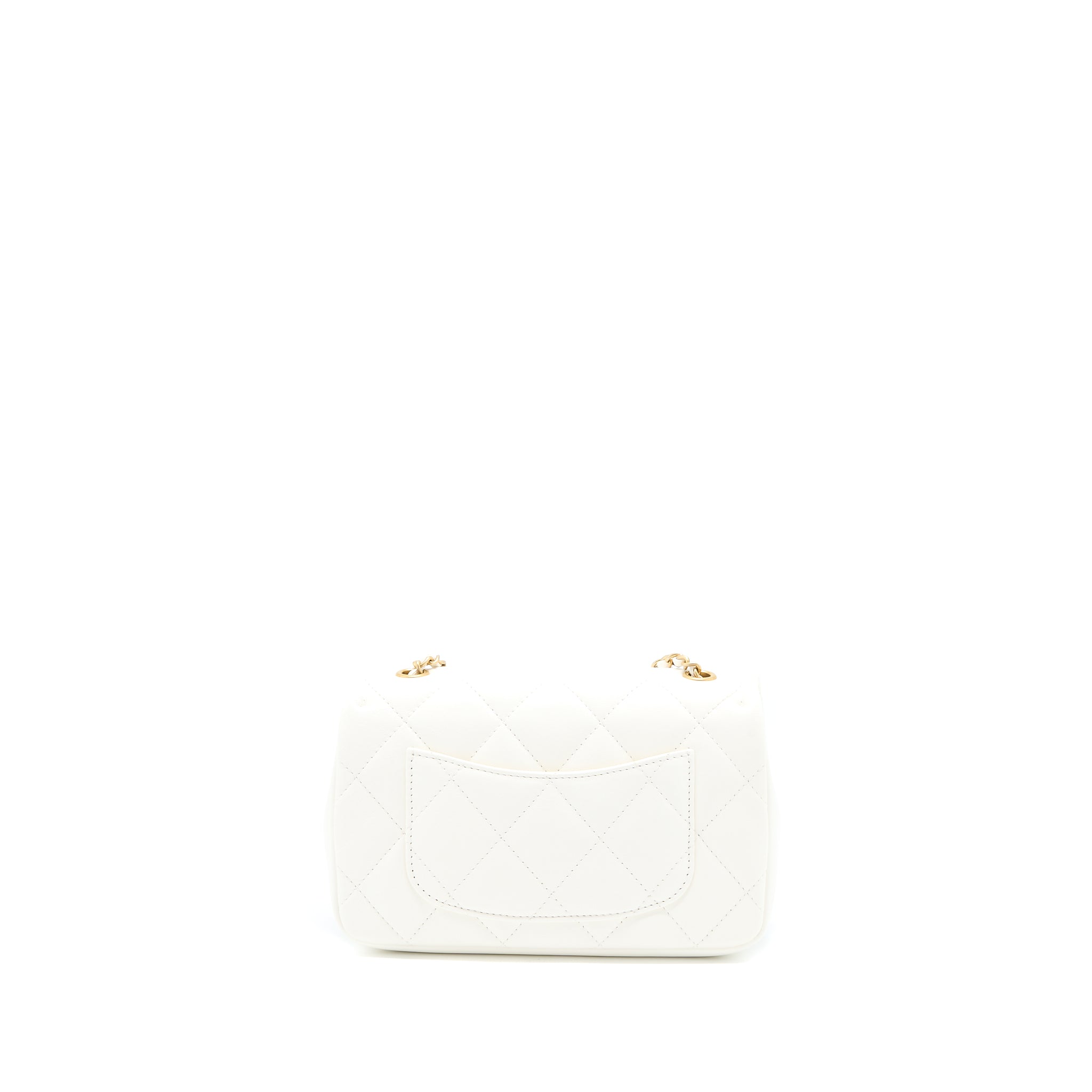 CHANEL QUILTED FLAP BAG WITH HEART CHARM CHAIN LAMBSKIN WHITE GHW(MICROCHIP)