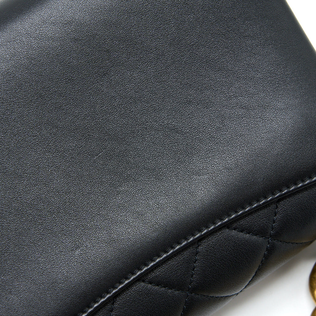 CHANEL SEASONAL FLAP BAG GIANT CHAIN HANDLE WITH PEARL CALFSKIN BLACK BRUSH GHW (MICROCHIP)