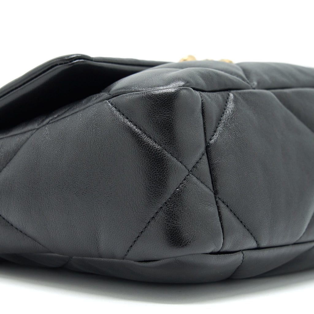 CHANEL SMALL 19 BAG LAMBSKIN BLACK WITH GOLD AND SILVER HARDWARE