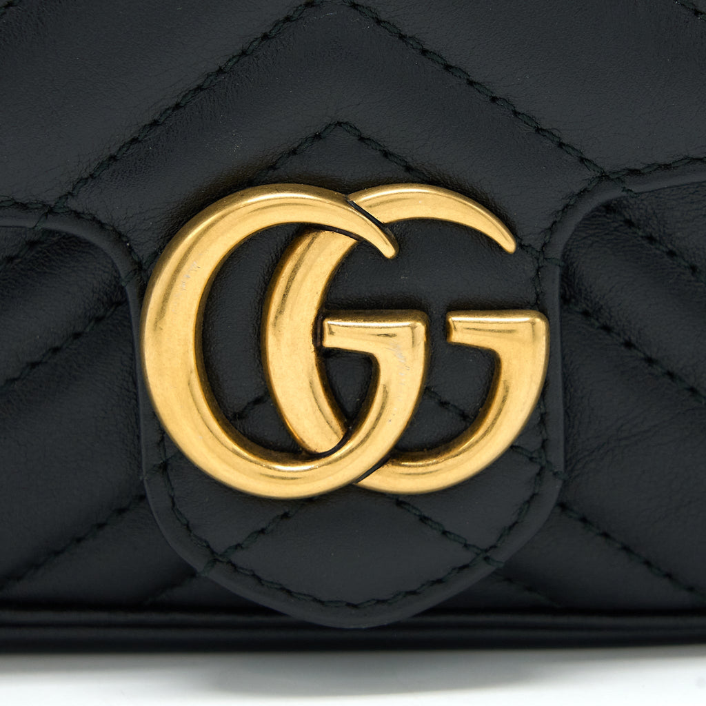 GUCCI GG MARMONT SUPER MINI CHAIN BAG CALFSKIN BLACK BRUSHED GHW