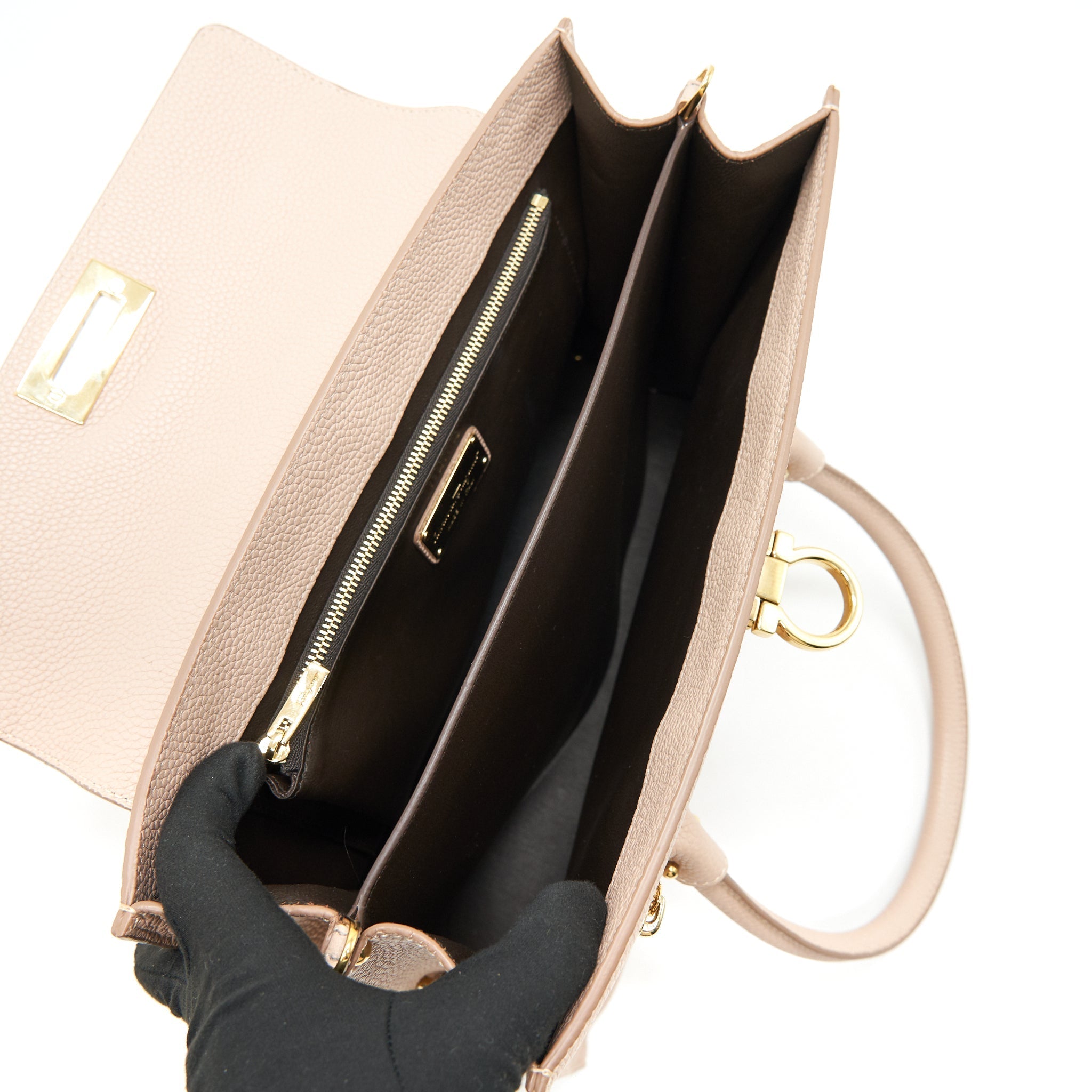 FERRAGAMO TOP HANDLE TOTE BAG GRANIED CALFSKIN