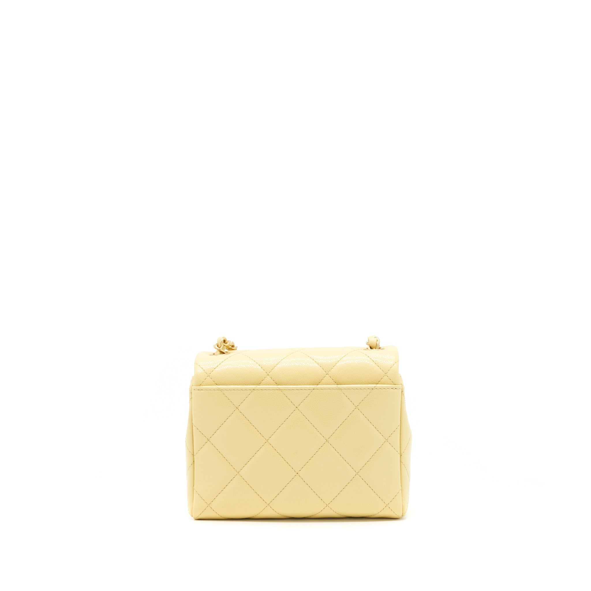 CHANEL 22P NEW MINI SQUARE FLAP BAG CAVIAR LIGHT YELLOW BRUSHED GHW