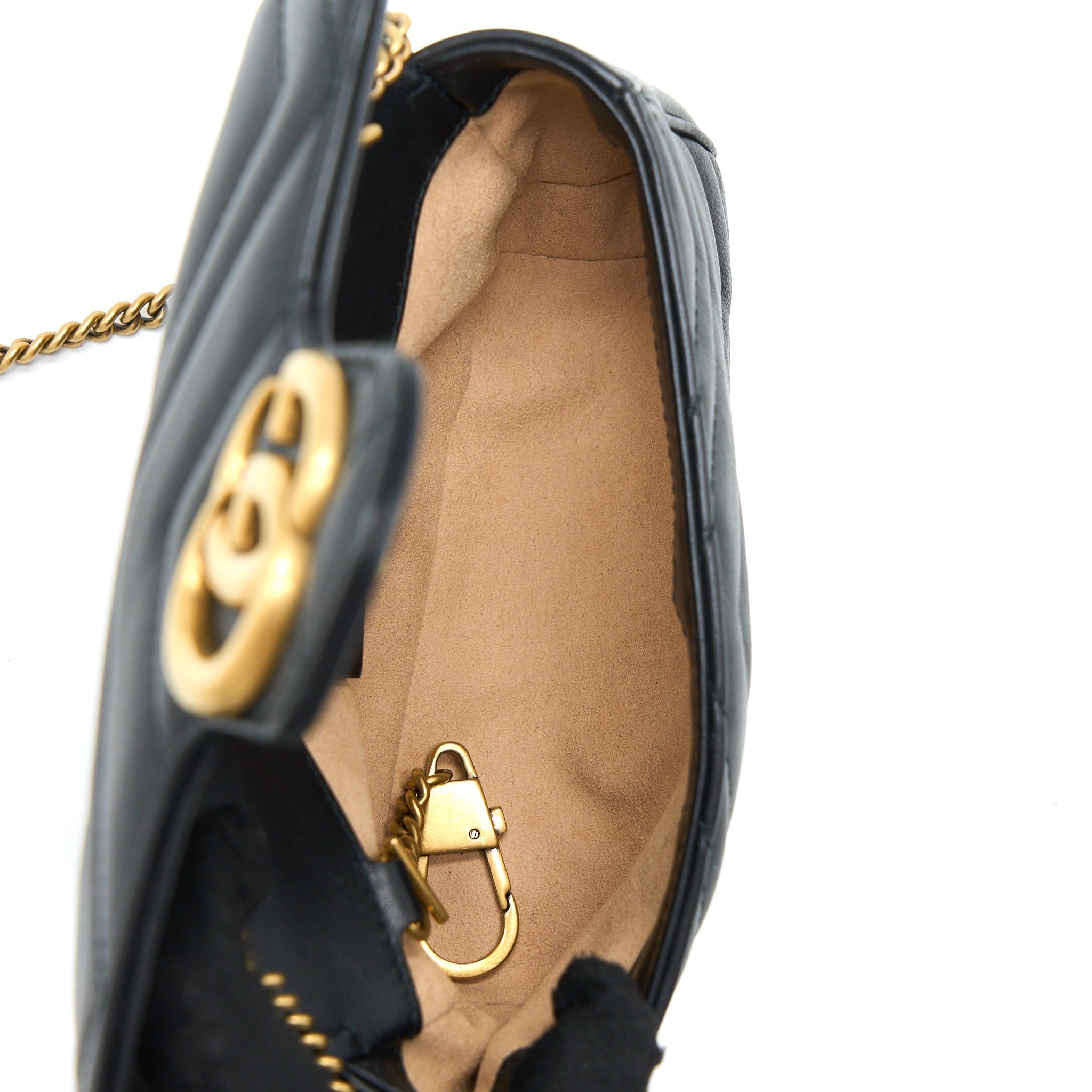 GUCCI GG MARMONT SUPER MINI CHAIN BAG CALFSKIN BLACK BRUSHED GHW