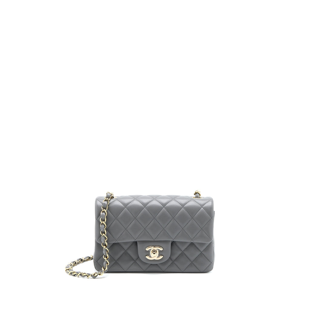 CHANEL 22A MINI RECTANGULAR FLAP BAG LAMBSKIN GREY LGHW (MICROCHIP)