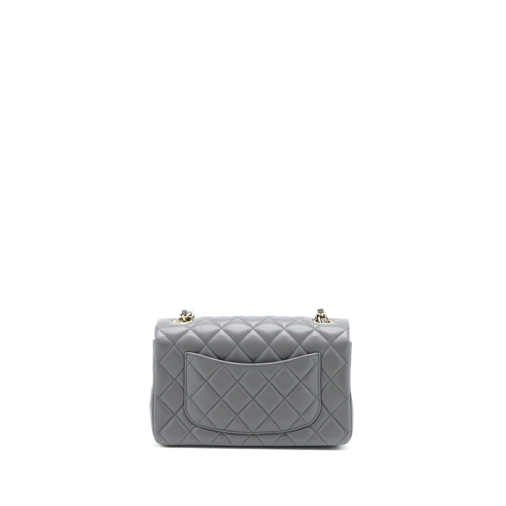 CHANEL 22A MINI RECTANGULAR FLAP BAG LAMBSKIN GREY LGHW (MICROCHIP)