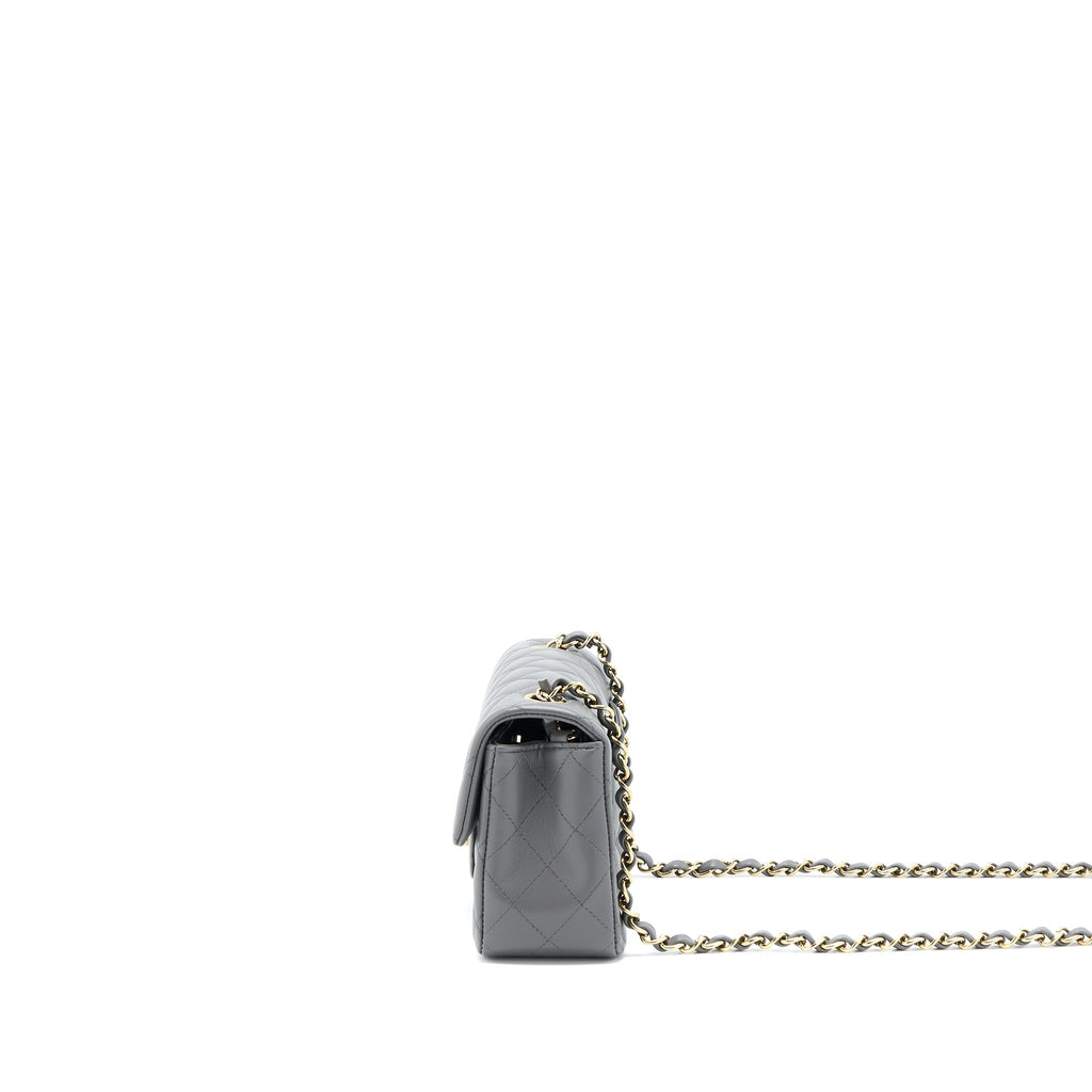 CHANEL 22A MINI RECTANGULAR FLAP BAG LAMBSKIN GREY LGHW (MICROCHIP)
