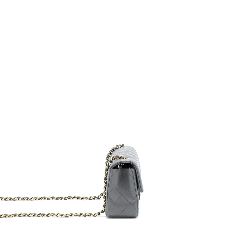 CHANEL 22A MINI RECTANGULAR FLAP BAG LAMBSKIN GREY LGHW (MICROCHIP)