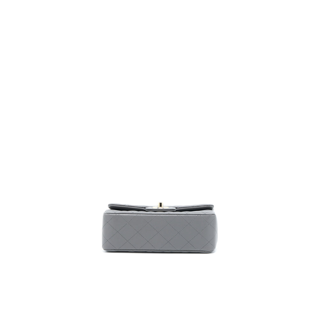 CHANEL 22A MINI RECTANGULAR FLAP BAG LAMBSKIN GREY LGHW (MICROCHIP)