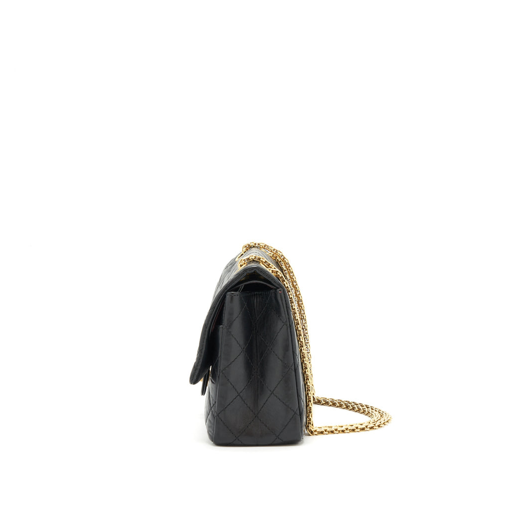 CHANEL 2.55 226 REISSUE DOUBLE FLAP BAG CALFSKIN BLACK GHW