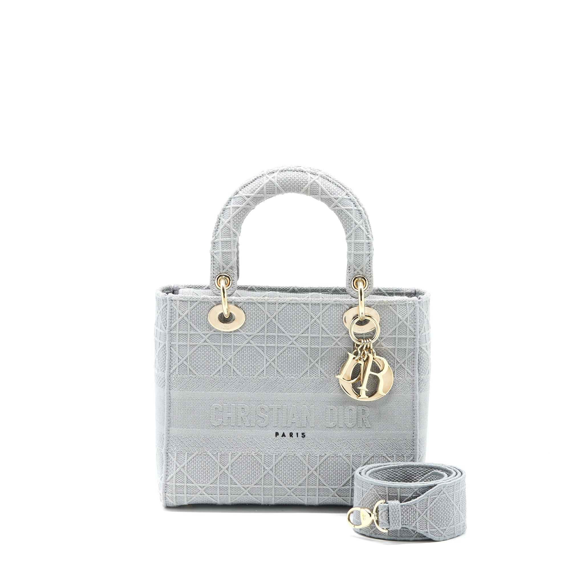 DIOR MEDIUM LADY D-LITE BAG CANNAGE EMBROIDERY GREY LGHW