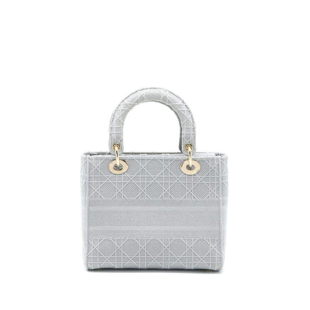 DIOR MEDIUM LADY D-LITE BAG CANNAGE EMBROIDERY GREY LGHW