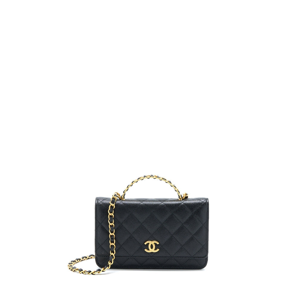 CHANEL LETTER TOP HANDLE WALLET ON CHAIN CAVIAR BLACK GHW