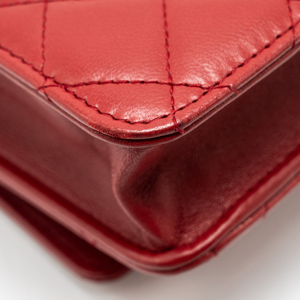 CHANEL TRENDY CC WALLET ON CHAIN LAMBSKIN RED LGHW
