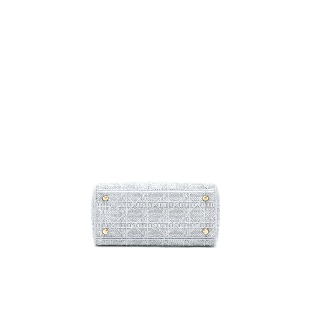 DIOR MEDIUM LADY D-LITE BAG CANNAGE EMBROIDERY GREY LGHW