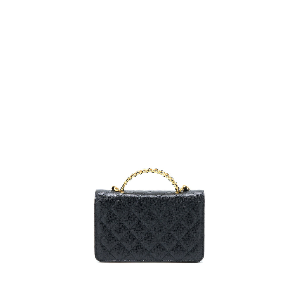 CHANEL LETTER TOP HANDLE WALLET ON CHAIN CAVIAR BLACK GHW