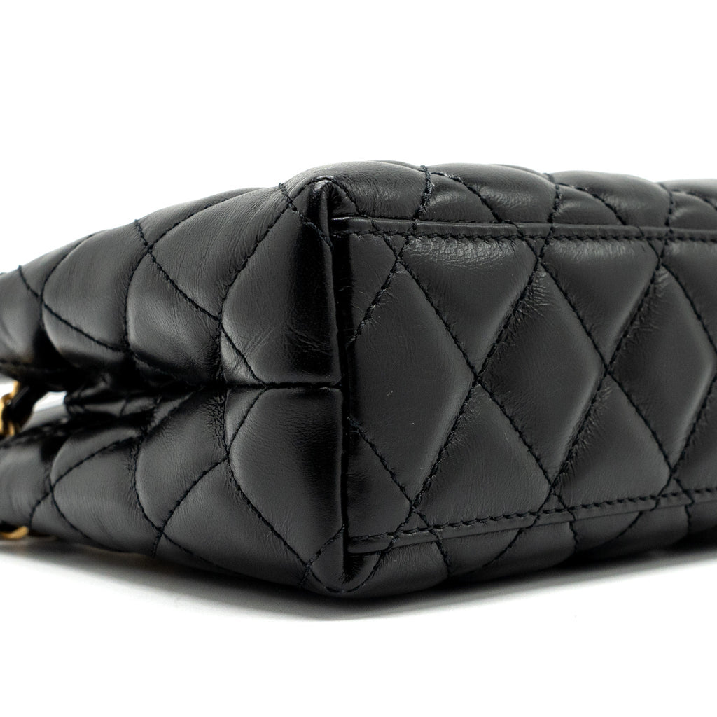 CHANEL 23K MINI KELLY SHOPPING TOTE BAG CALFSKIN BLACK GHW (MICROCHIP)