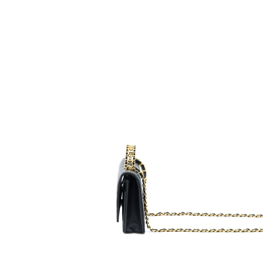 CHANEL LETTER TOP HANDLE WALLET ON CHAIN CAVIAR BLACK GHW