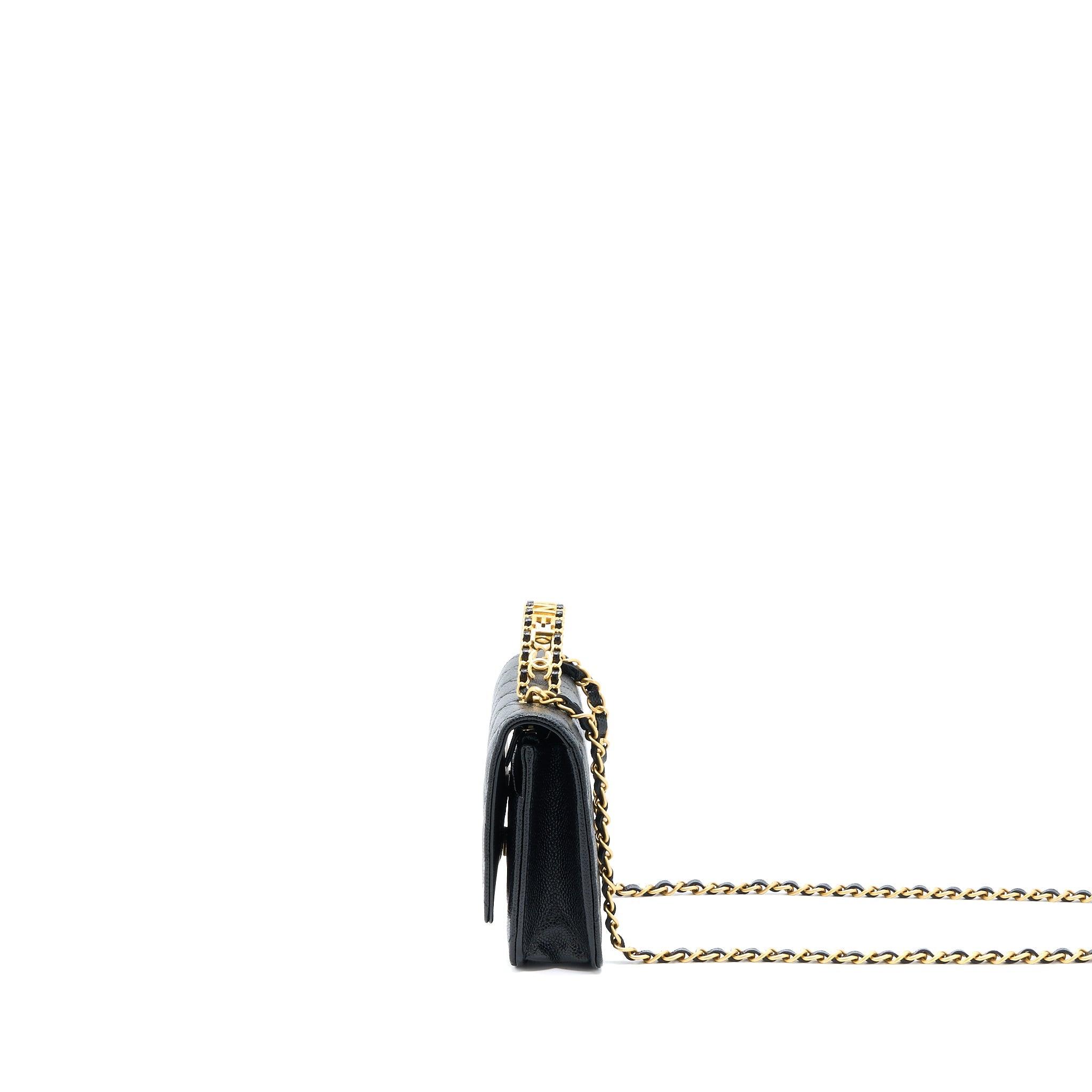 CHANEL LETTER TOP HANDLE WALLET ON CHAIN CAVIAR BLACK GHW