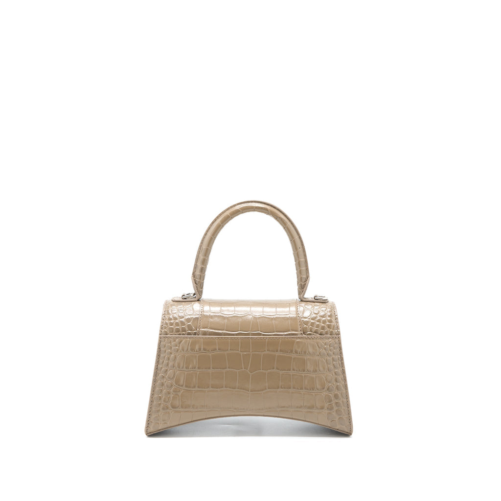BALENCIAGA SMALL HOURGLASS BAG CRO EMBOSSED CALFSKIN DARK BEIGE SHW