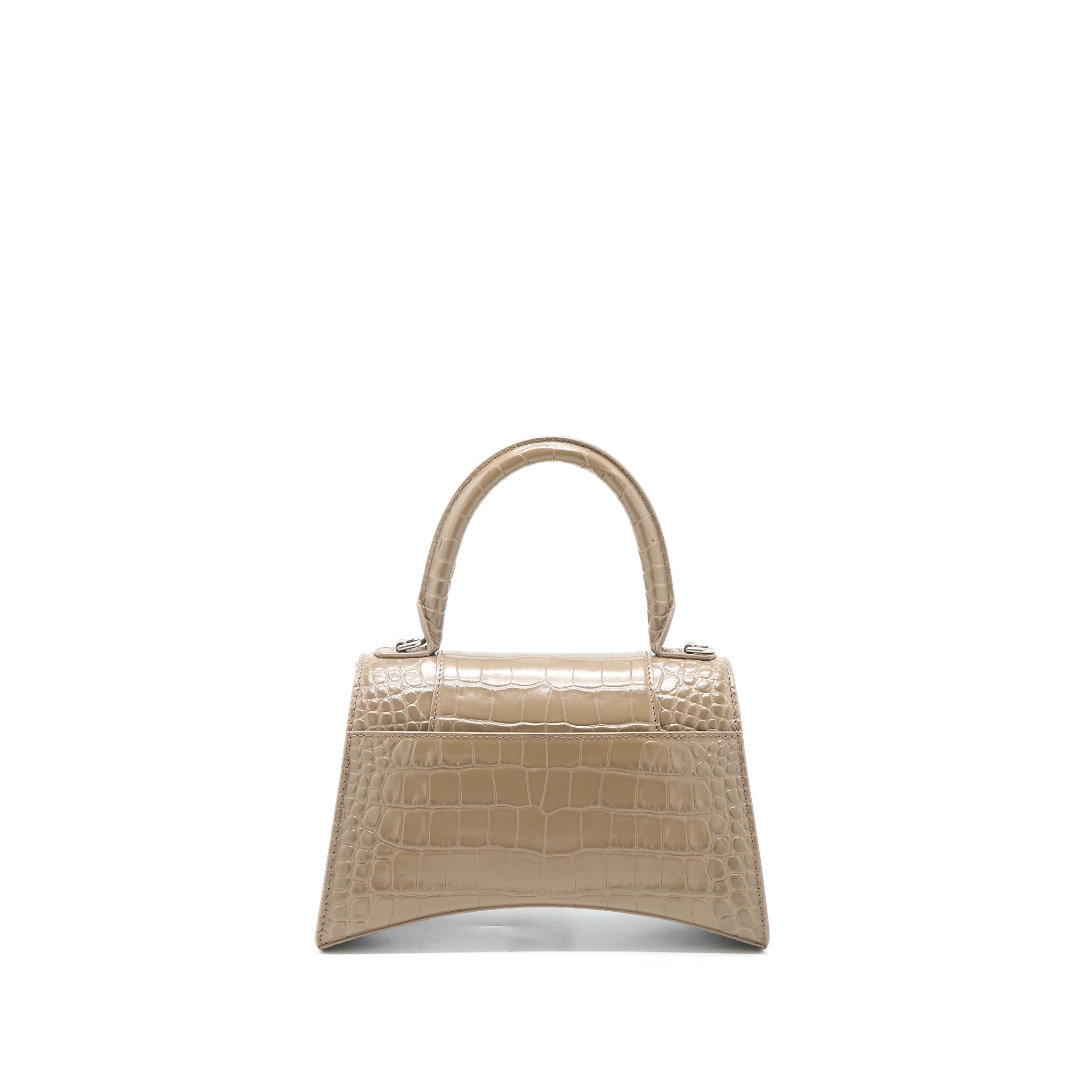 BALENCIAGA SMALL HOURGLASS BAG CRO EMBOSSED CALFSKIN DARK BEIGE SHW