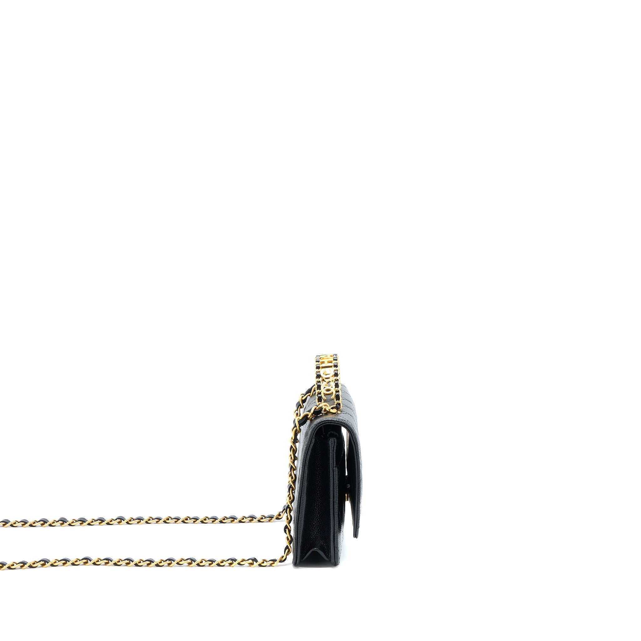 CHANEL LETTER TOP HANDLE WALLET ON CHAIN CAVIAR BLACK GHW