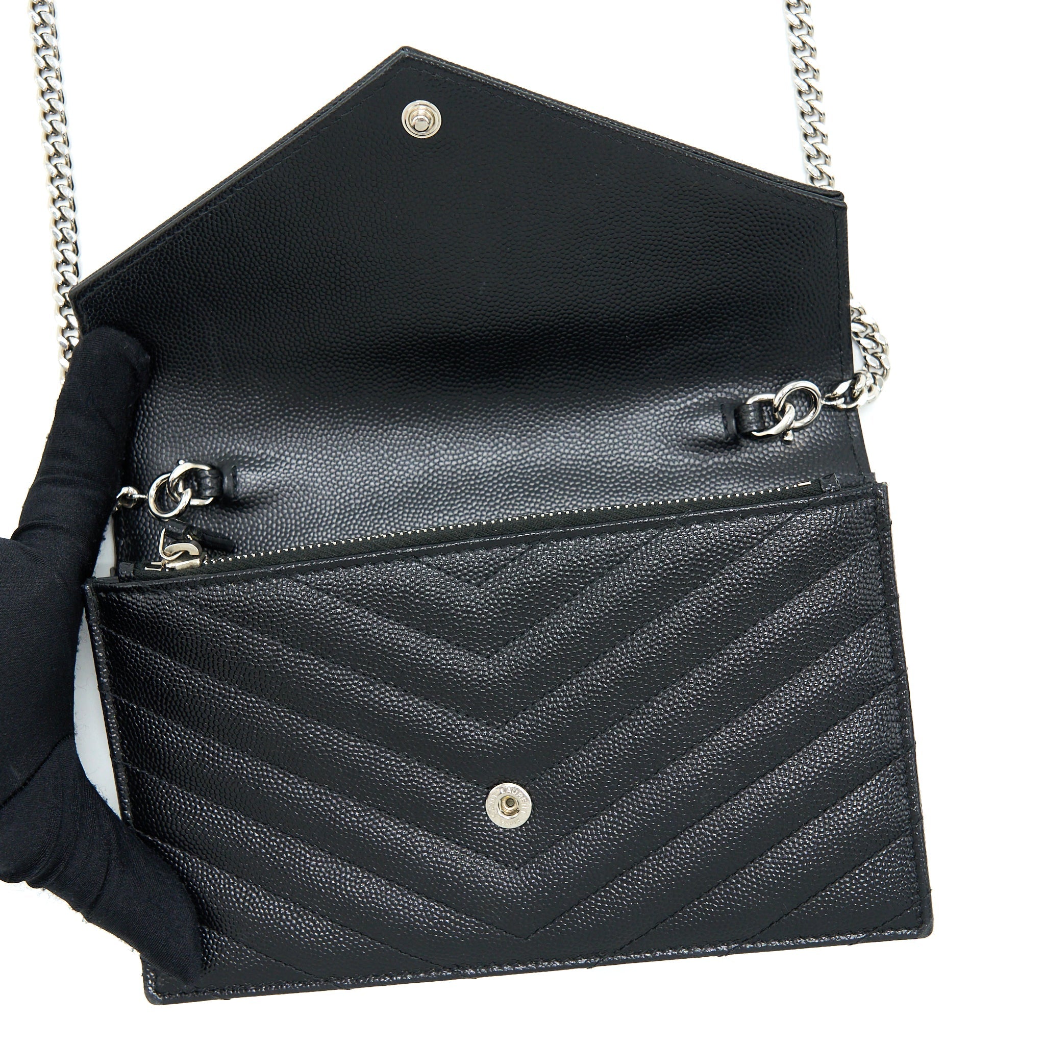 SAINT LAURENT/YSL ENVELOP CHAIN WALLET CAVIAR BLACK SHW