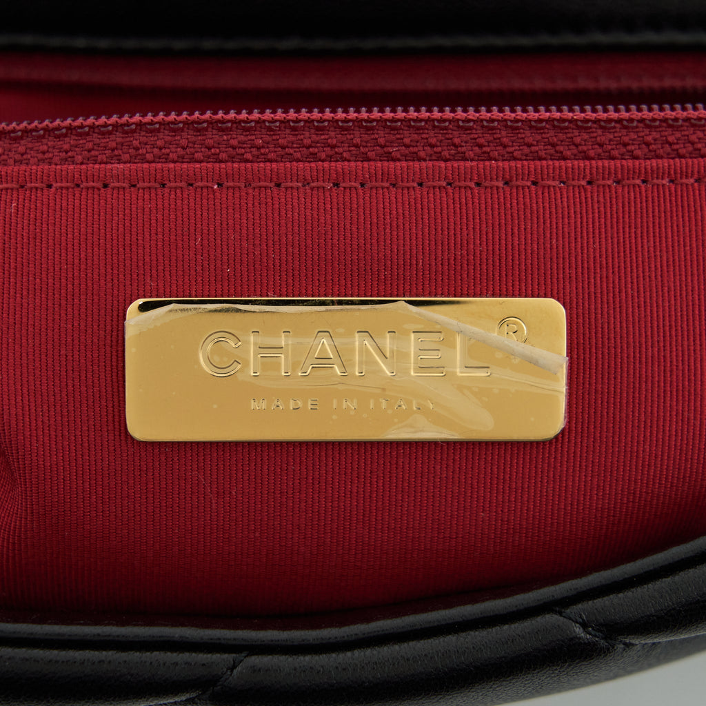 CHANEL SMALL 19 BAG LAMBSKIN BLACK WITH GOLD AND SILVER HARDWARE