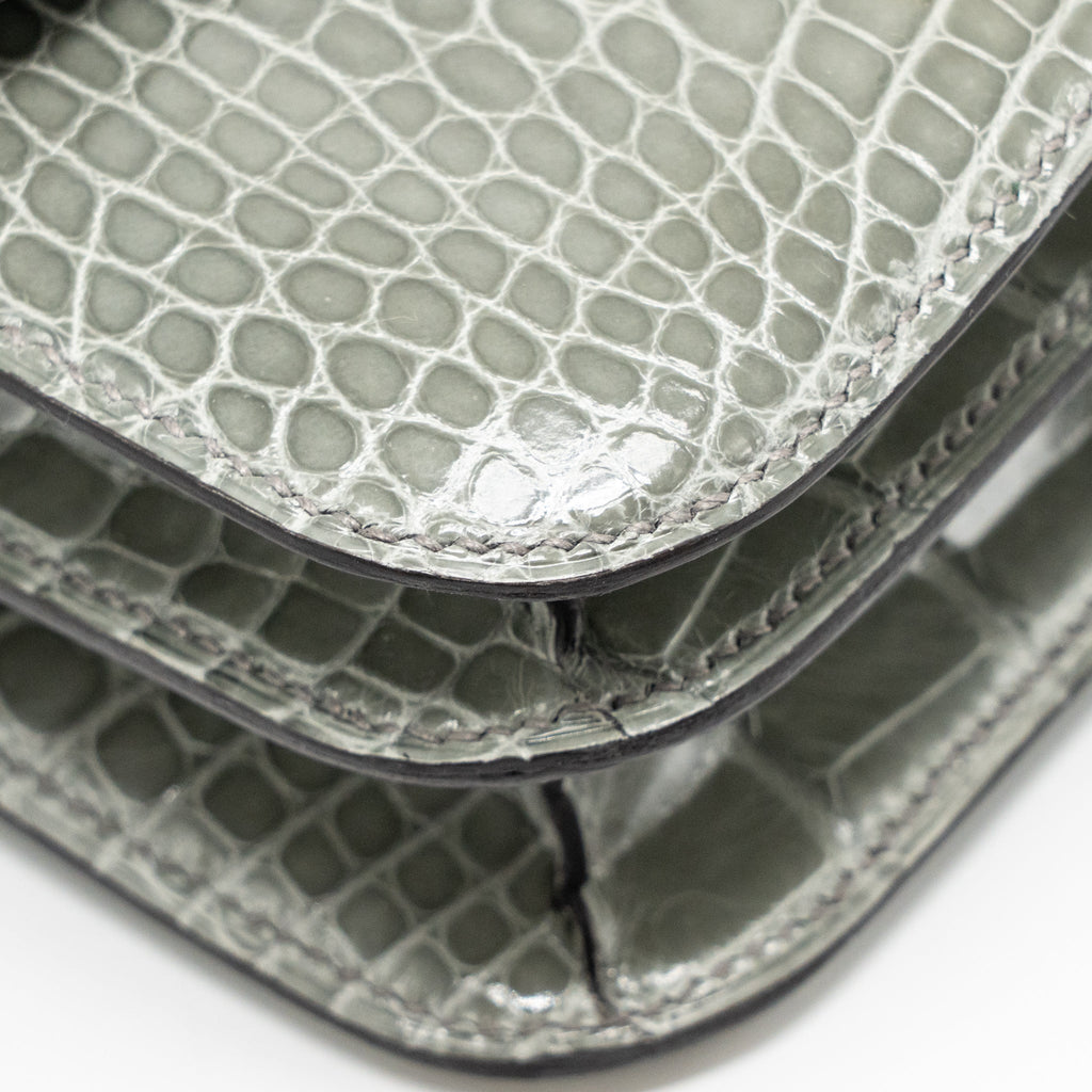 HERMES CONSTANCE MINI ALLIGATOR MISSISSIPPIENSIS 0V GRIS CIMENT GHW