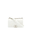 CHANEL MEDIUM BOY BAG CHEVRON LIMITED LAMBSKIN WITH PEARL WHITE SHW