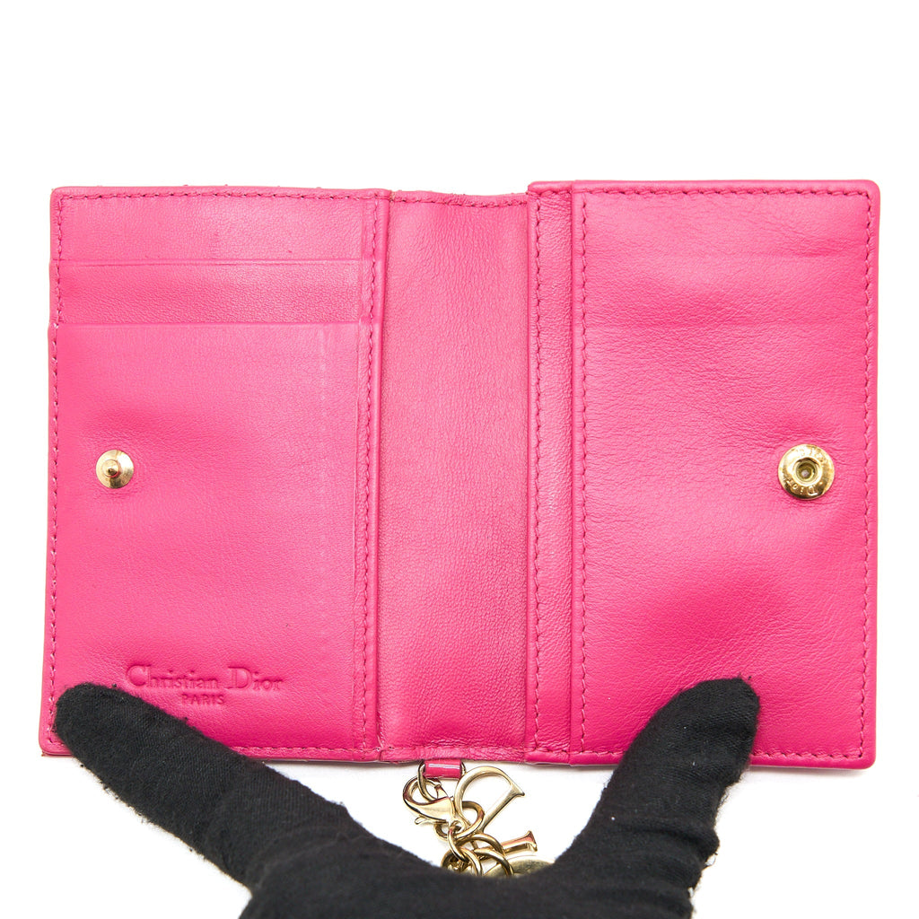 DIOR FLAP CARD HOLDER PATENT CALFSKIN PINK GHW