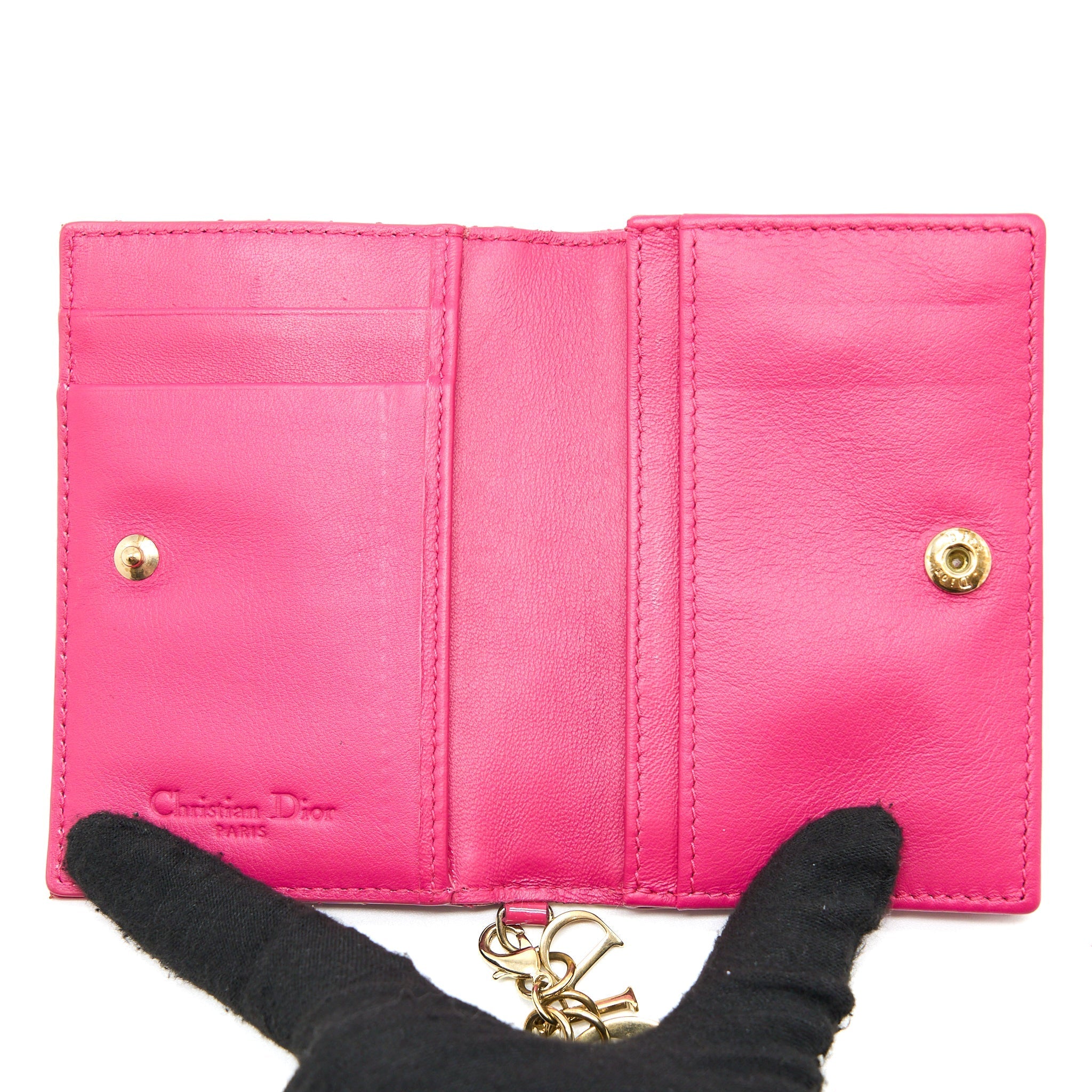 DIOR FLAP CARD HOLDER PATENT CALFSKIN PINK GHW