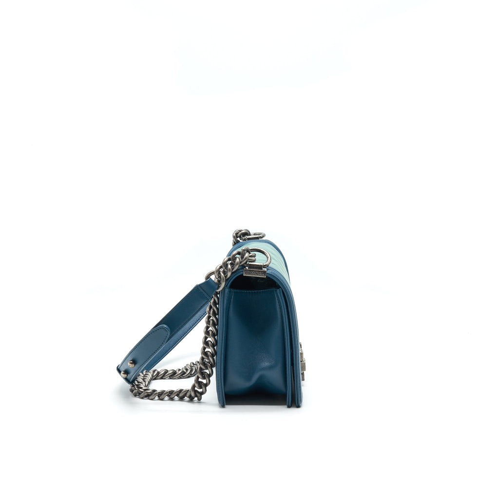 CHANEL MEDIUM LEBOY BAG GREEN RUTHENIUM HARDWARE