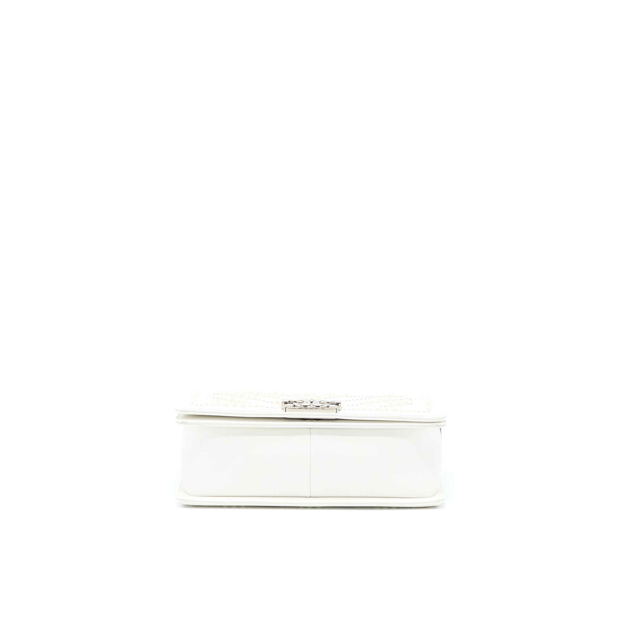 CHANEL MEDIUM BOY BAG CHEVRON LIMITED LAMBSKIN WITH PEARL WHITE SHW